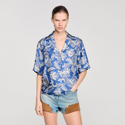 Pierlat Floral Print Shirt BLUE / ECRU