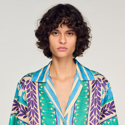Solange Flower Print Shirt Green / Purple