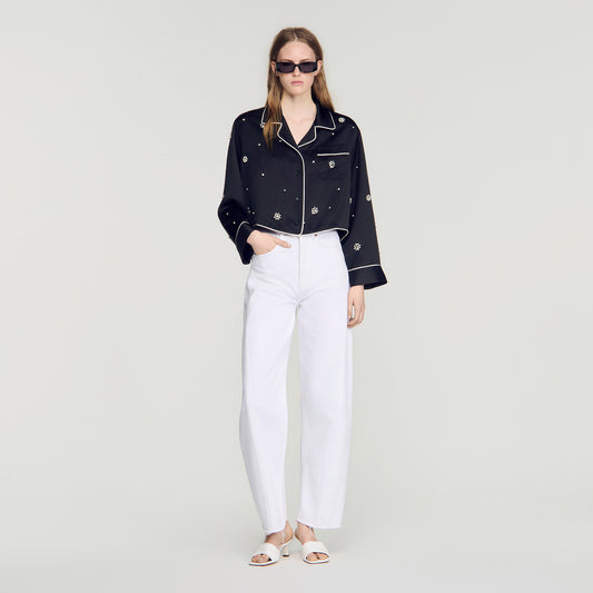 Nerissea  Shirt with beads & rhinestones  Black