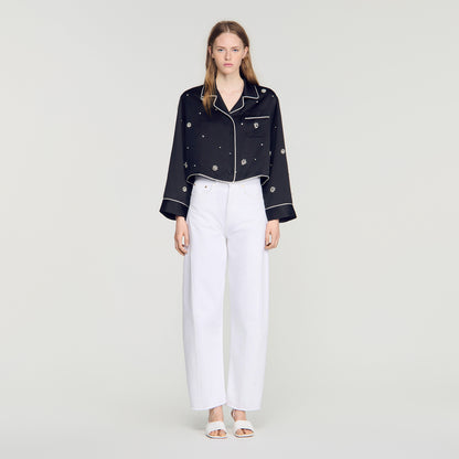 Nerissea  Shirt with beads & rhinestones  Black
