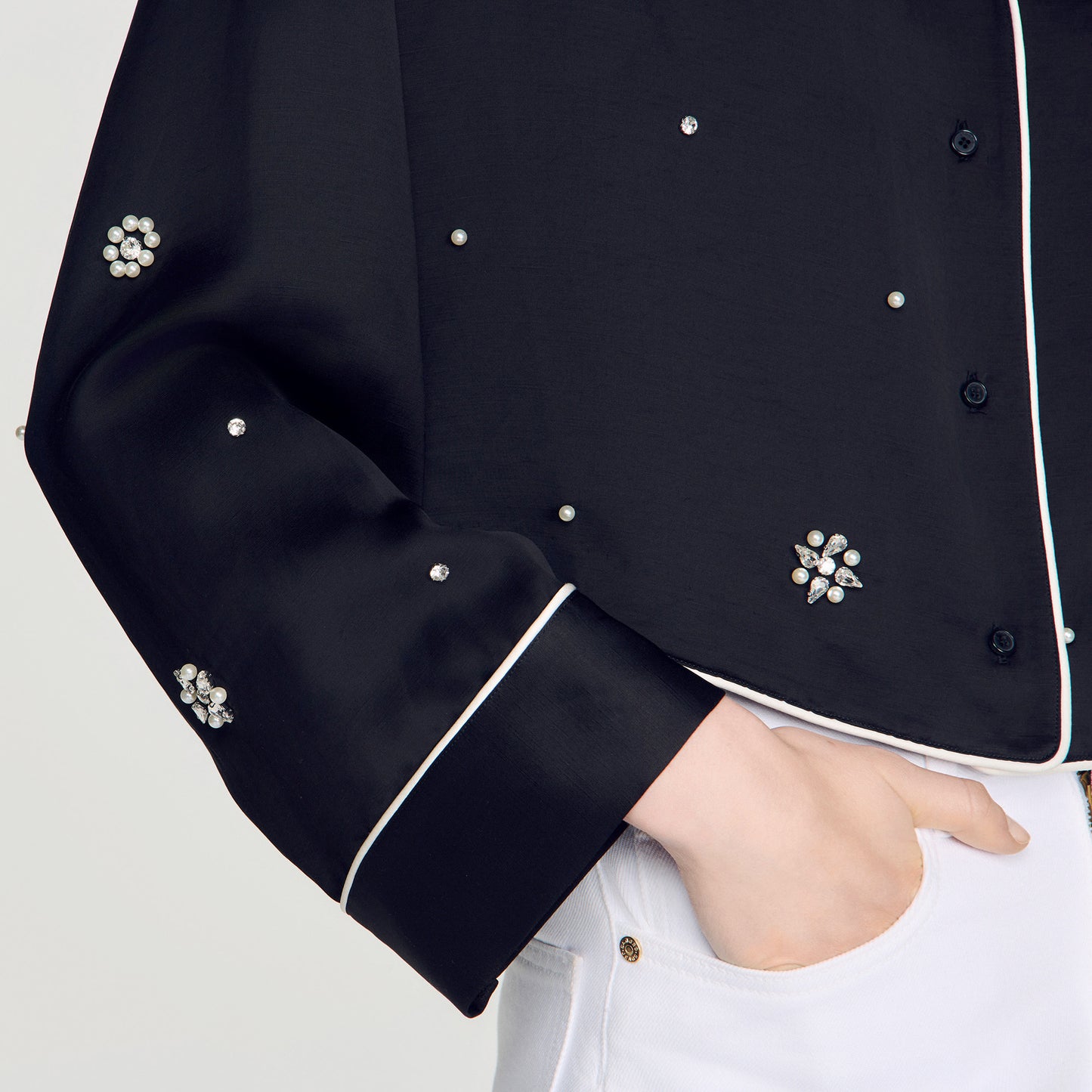 Nerissea  Shirt with beads & rhinestones  Black