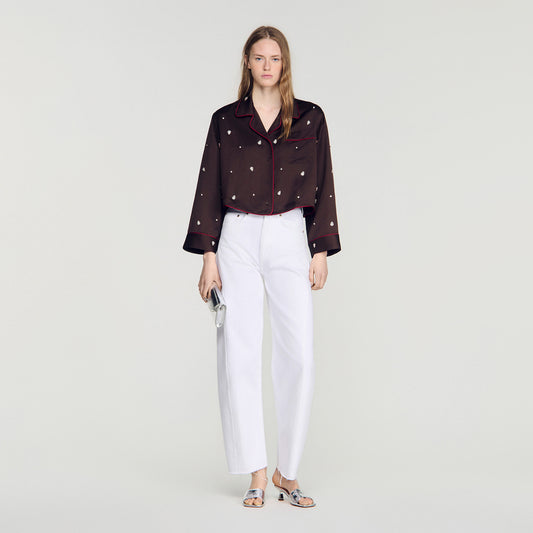 Kalinda Shirt with beads and rhinestones Brown