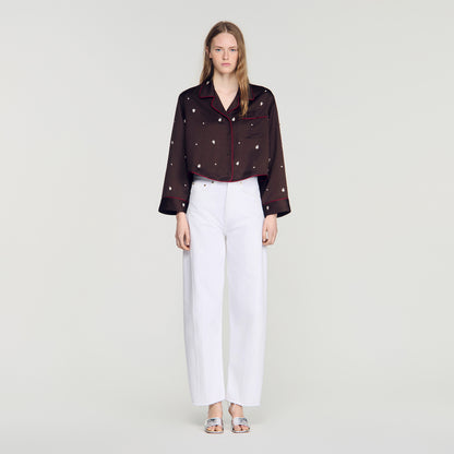 Kalinda Shirt with beads and rhinestones Brown