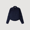 Litchi Gathered rhinestone cotton shirt Navy Blue