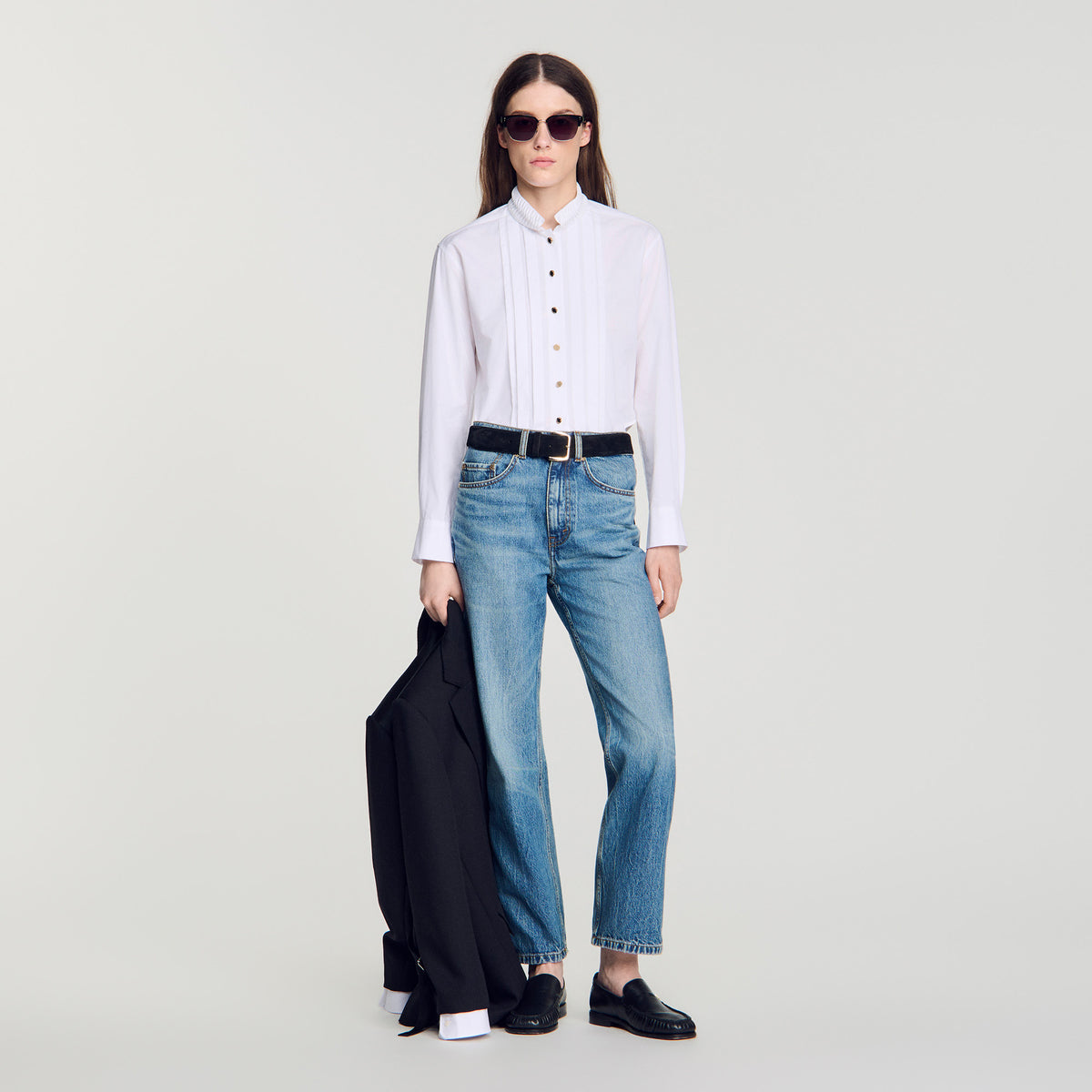 Abigail Pleated shirt with origami collar White