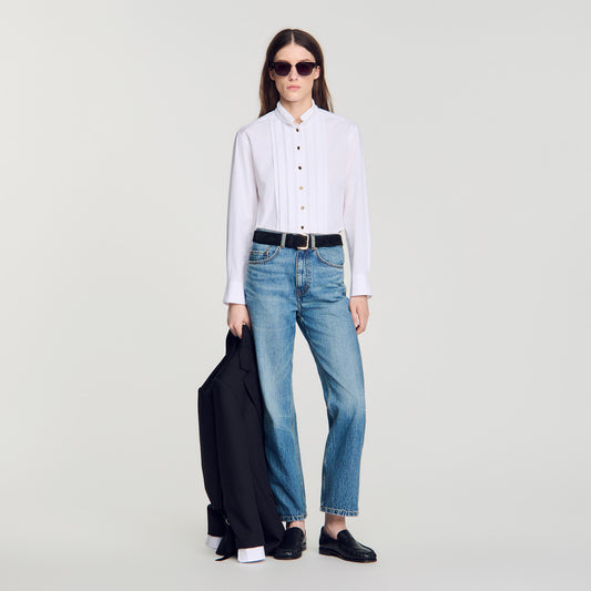 Abigail Pleated shirt with origami collar White