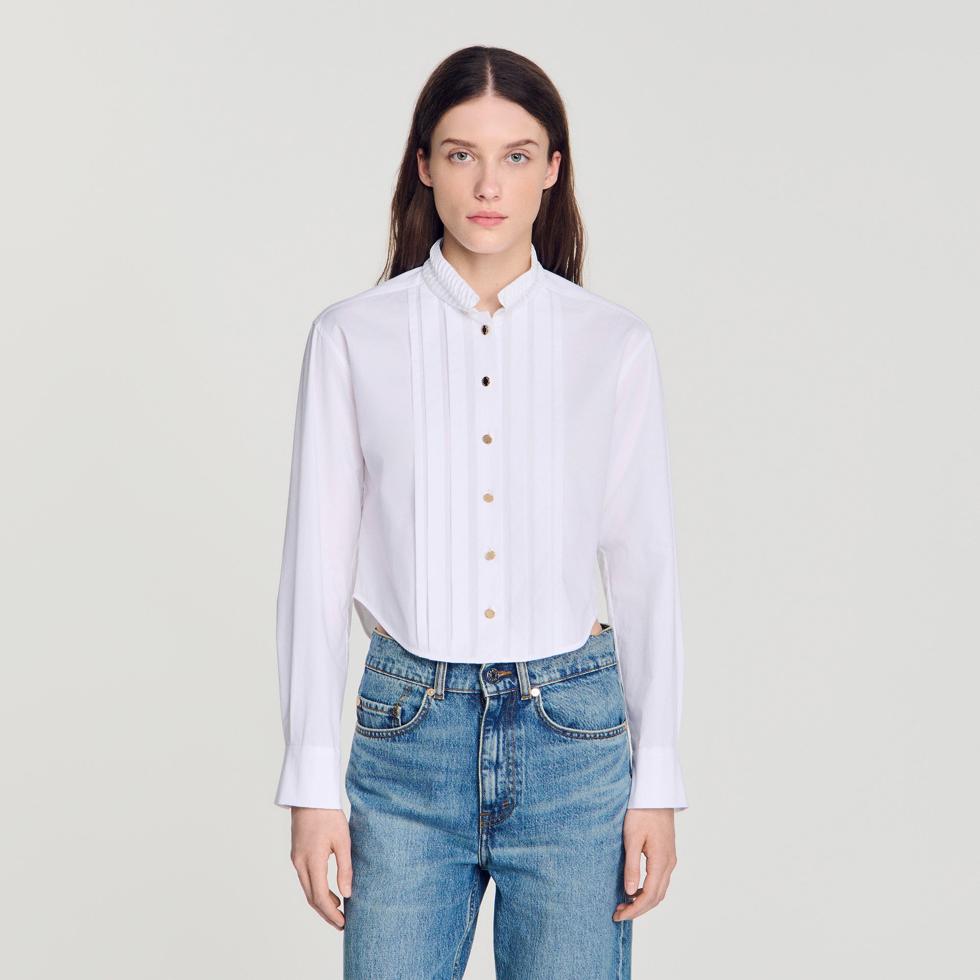Abigail Pleated shirt with origami collar White