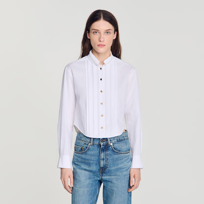 Abigail Pleated shirt with origami collar White