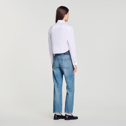 Abigail Pleated shirt with origami collar White