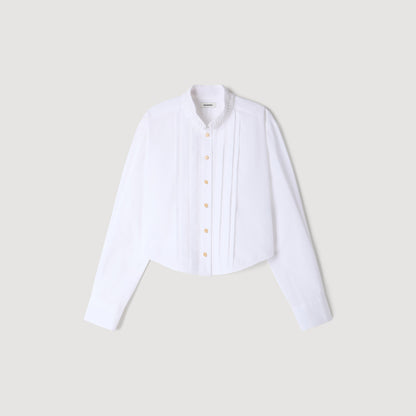 Abigail Pleated shirt with origami collar White