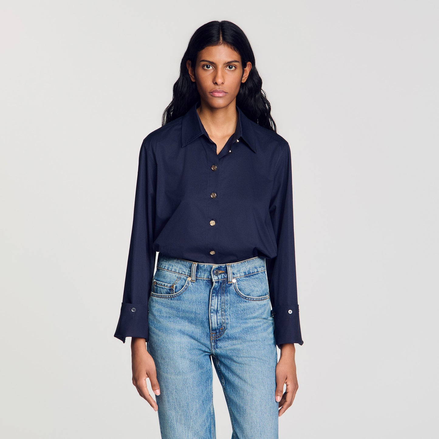 Nova Cotton shirt with wide cuffs Navy Blue