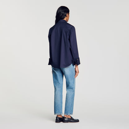 Nova Cotton shirt with wide cuffs Navy Blue