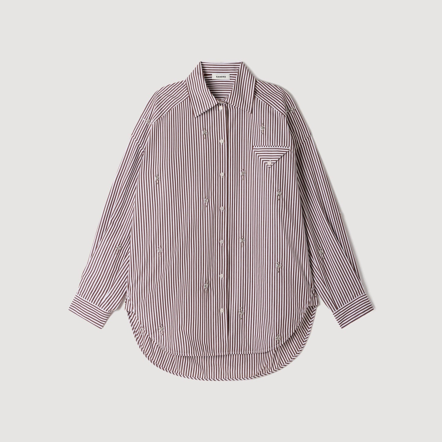 Brendana Oversized striped rhinestone shirt Brown