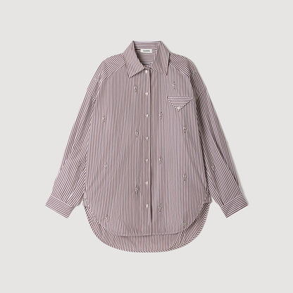 Brendana Oversized striped rhinestone shirt Brown