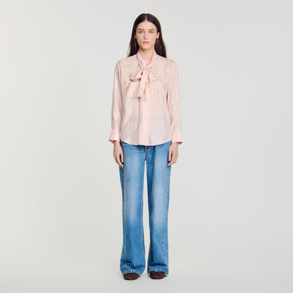 Miraluna Striped tie-neck shirt Light Pink