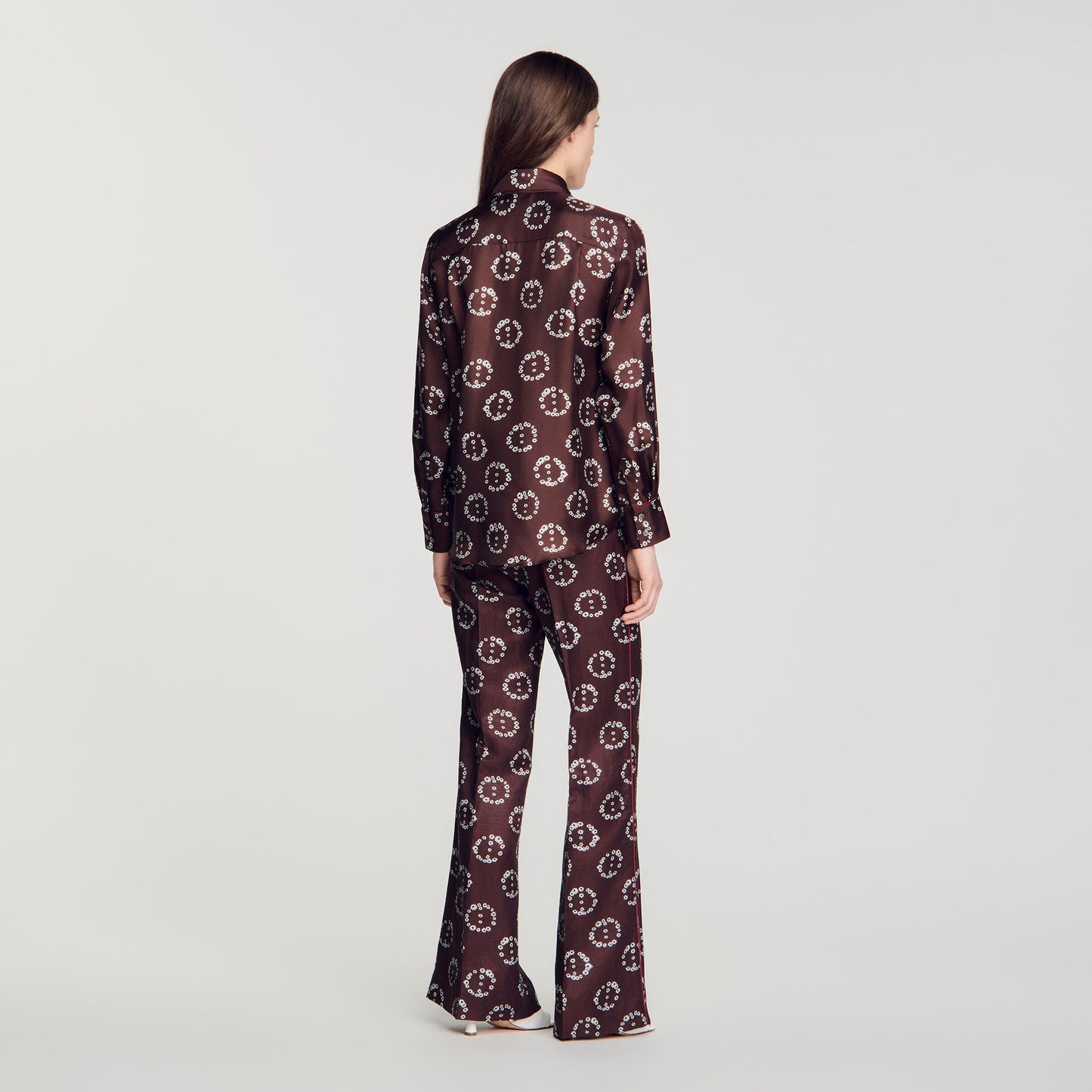 Salinara Floral print silk shirt Brown
