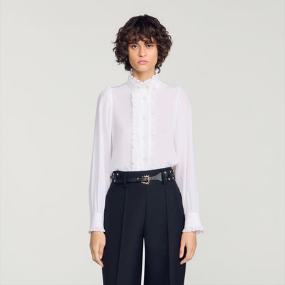 Hortense Silk shirt with gathered collar White
