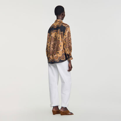 Harlow Scarf print silk shirt Black / Ocher