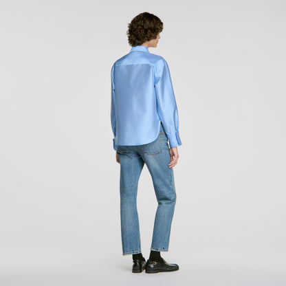Suzanne Jewellery detail satin shirt Sky Blue
