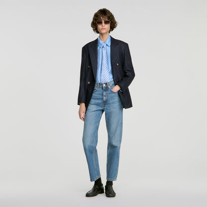 Suzanne Jewellery detail satin shirt Sky Blue