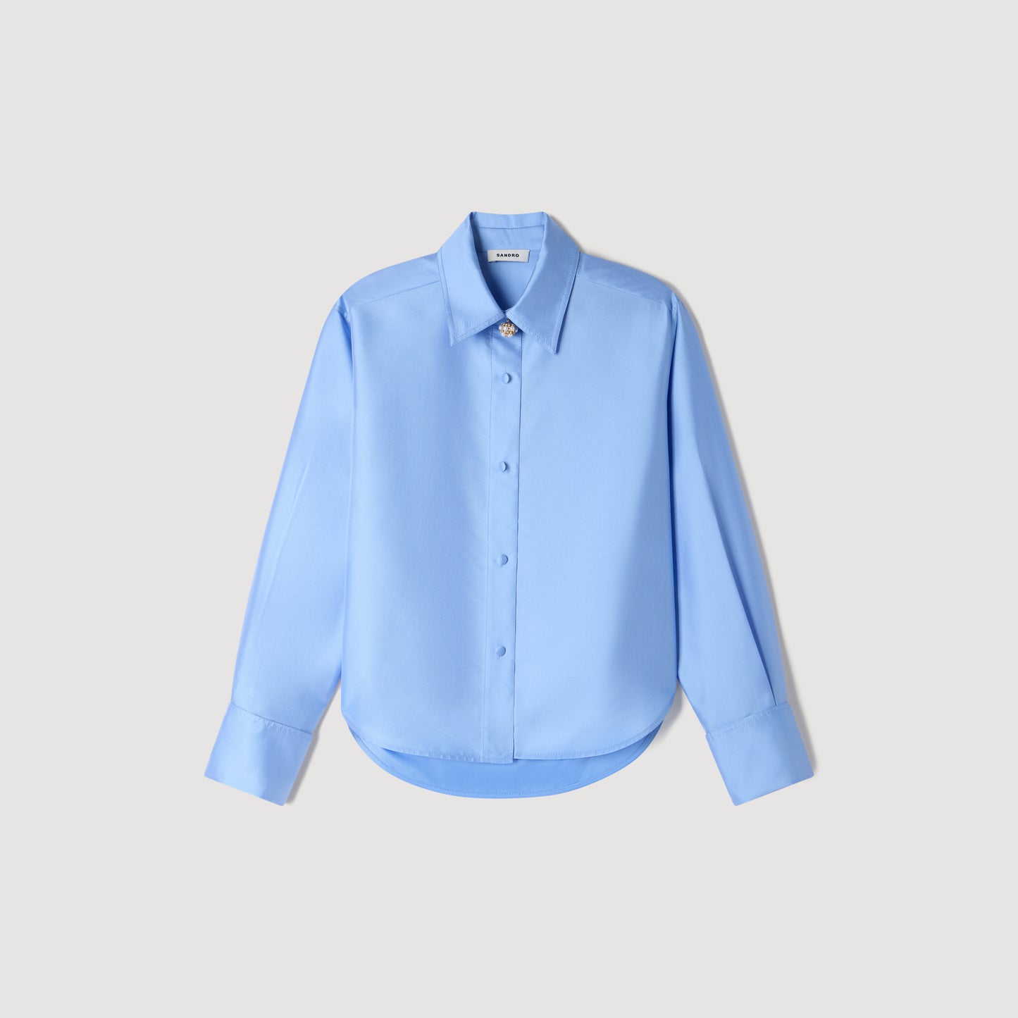 Suzanne Jewellery detail satin shirt Sky Blue