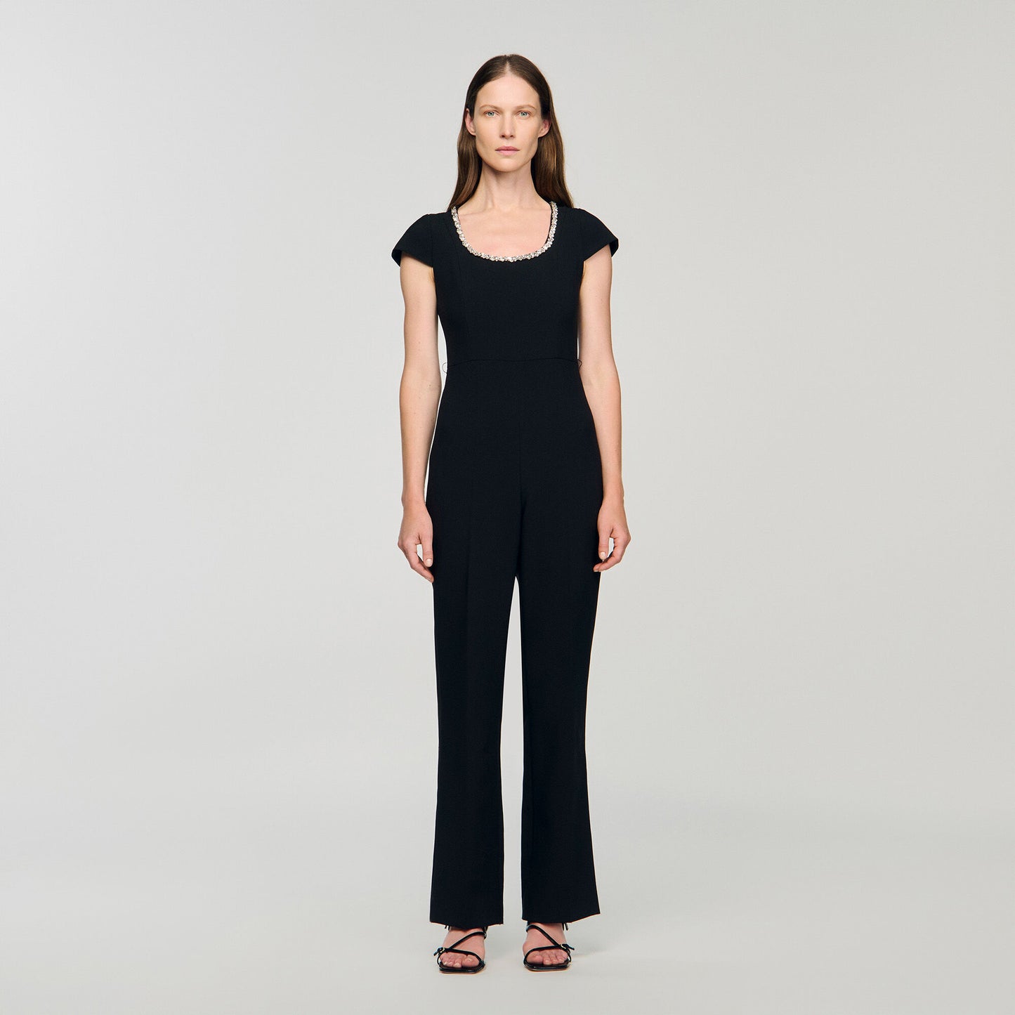 Odelia Jumpsuit With Rhinestone Collar Black