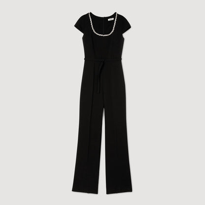 Odelia Jumpsuit With Rhinestone Collar Black