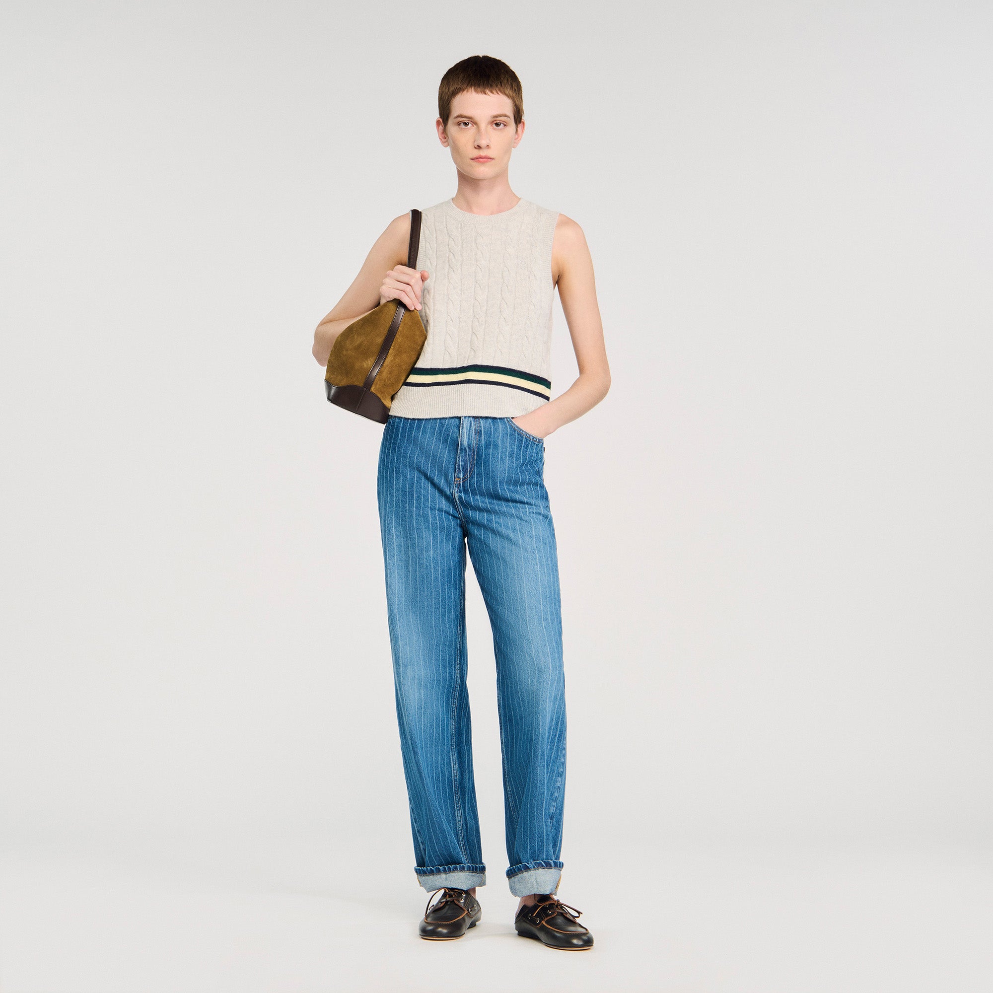 Horizon Wide-Leg Striped Jeans Blue Jean