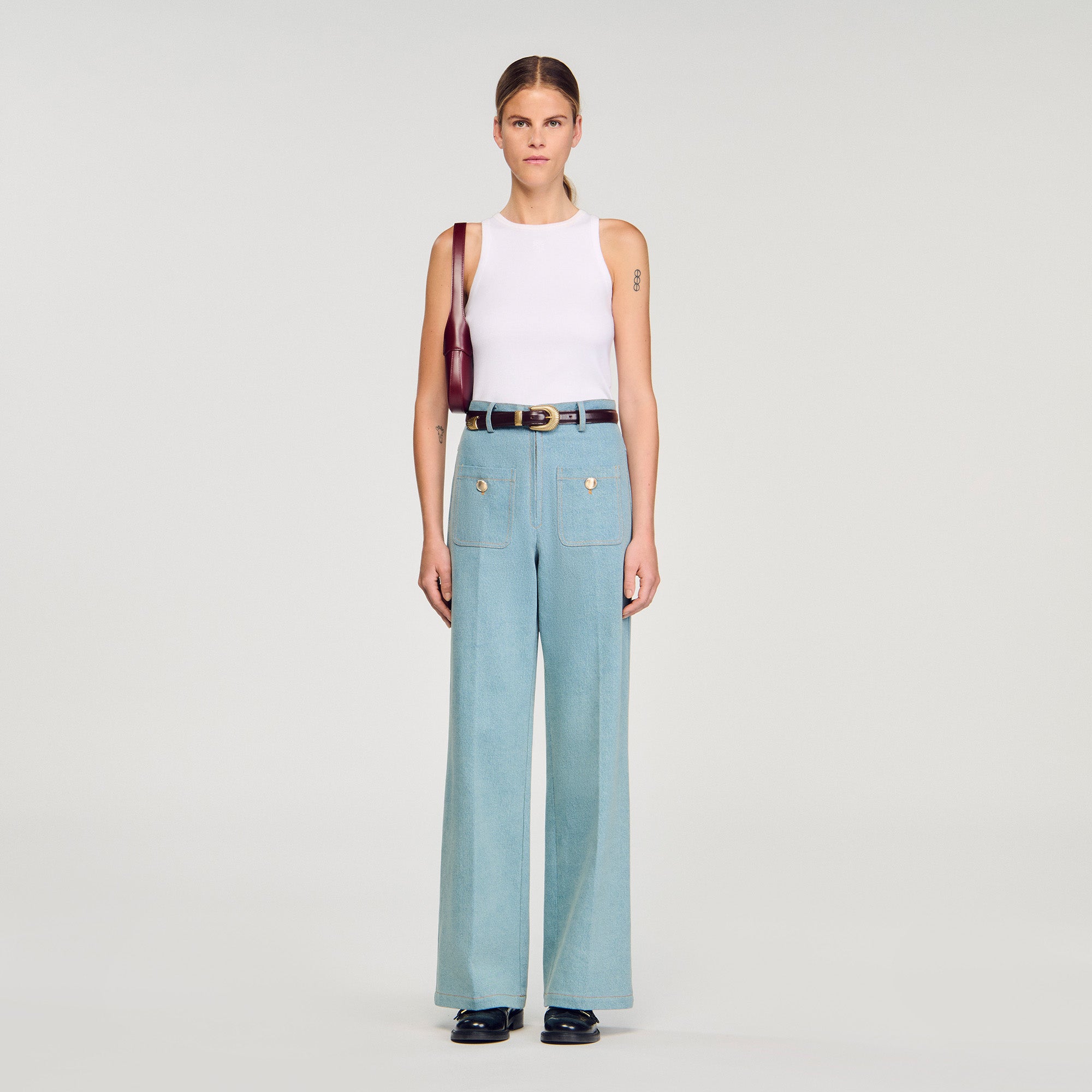 Eliam Faded High-Rise Wide-Leg Jeans Blue Jean