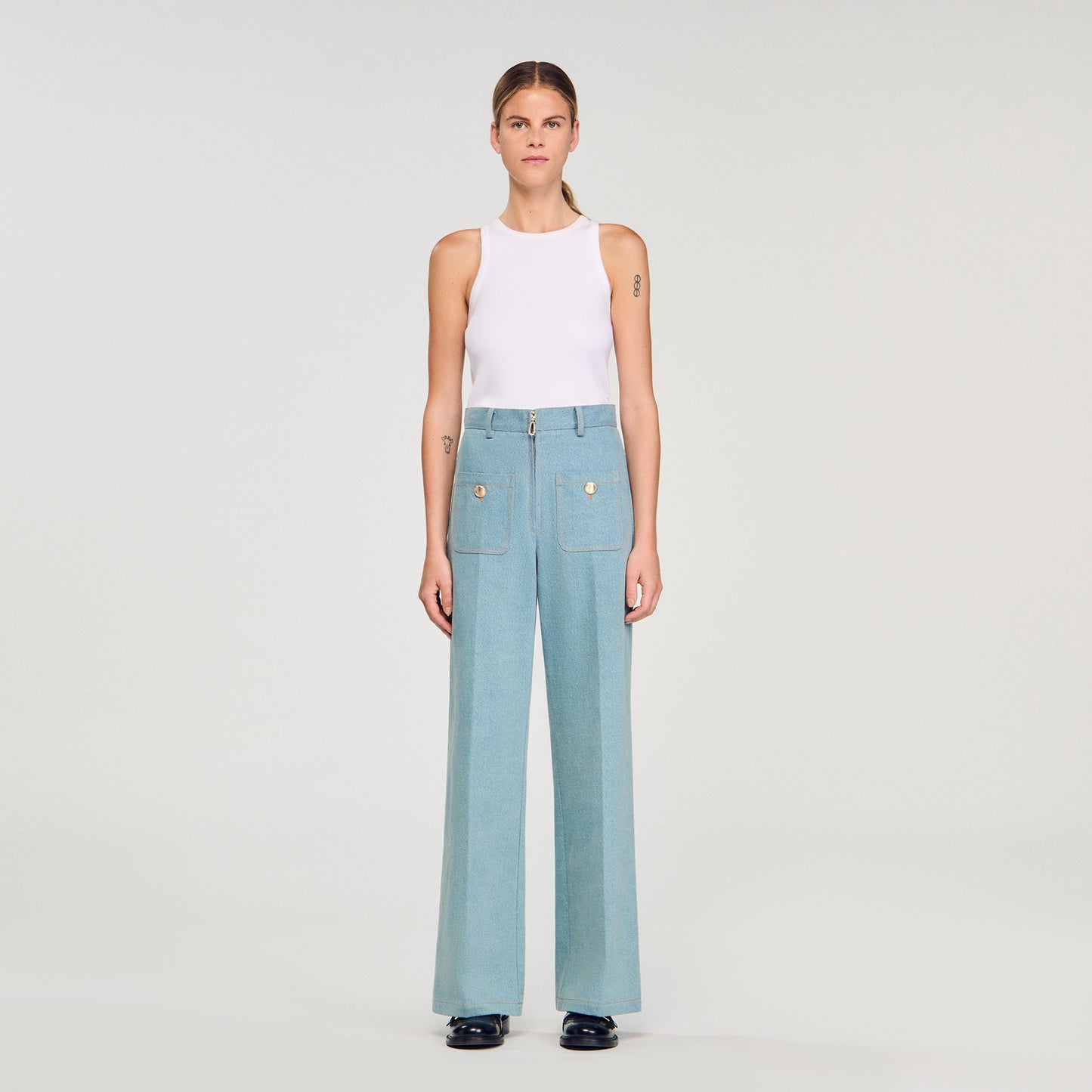 Eliam Faded High-Rise Wide-Leg Jeans Blue Jean