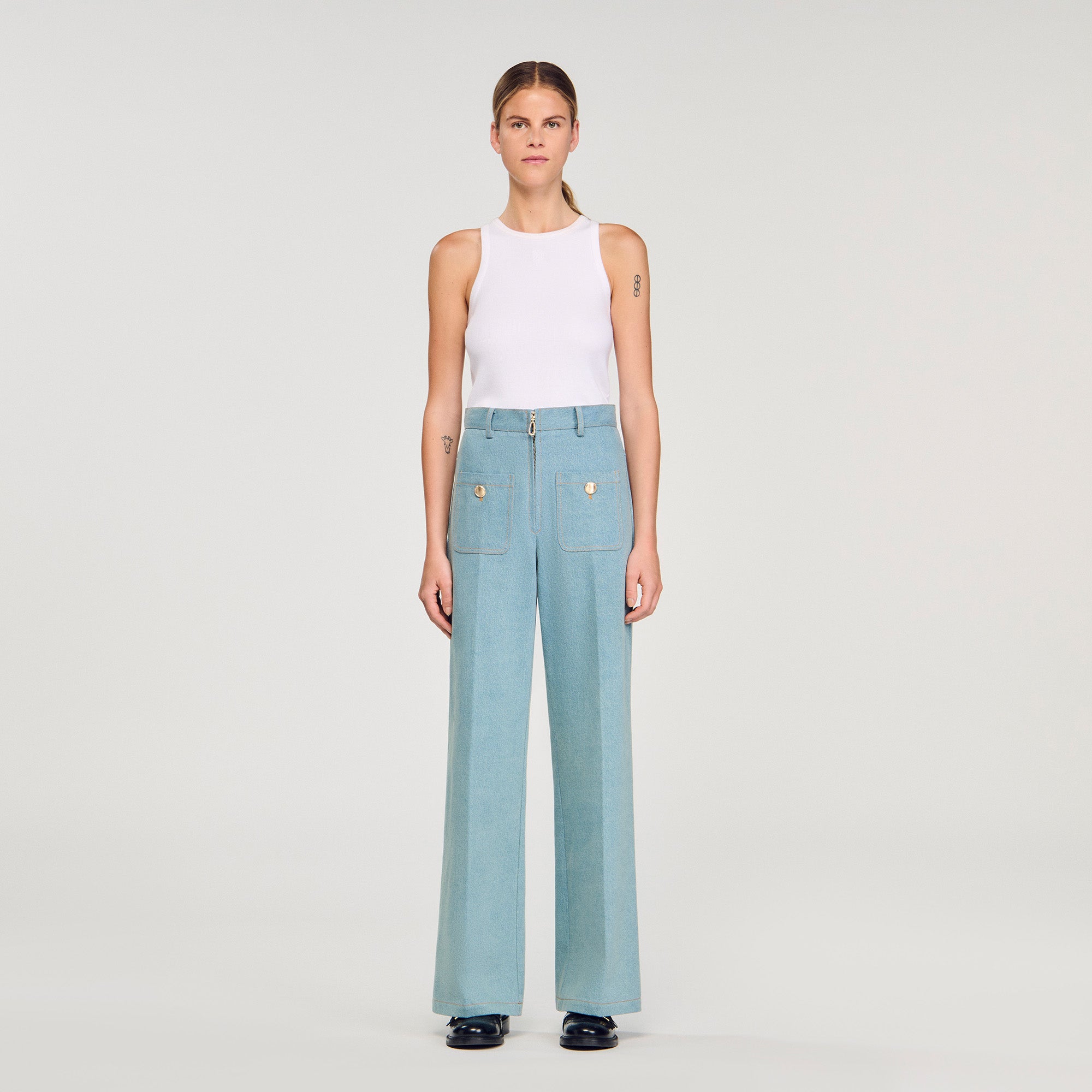 Eliam Faded High-Rise Wide-Leg Jeans Blue Jean