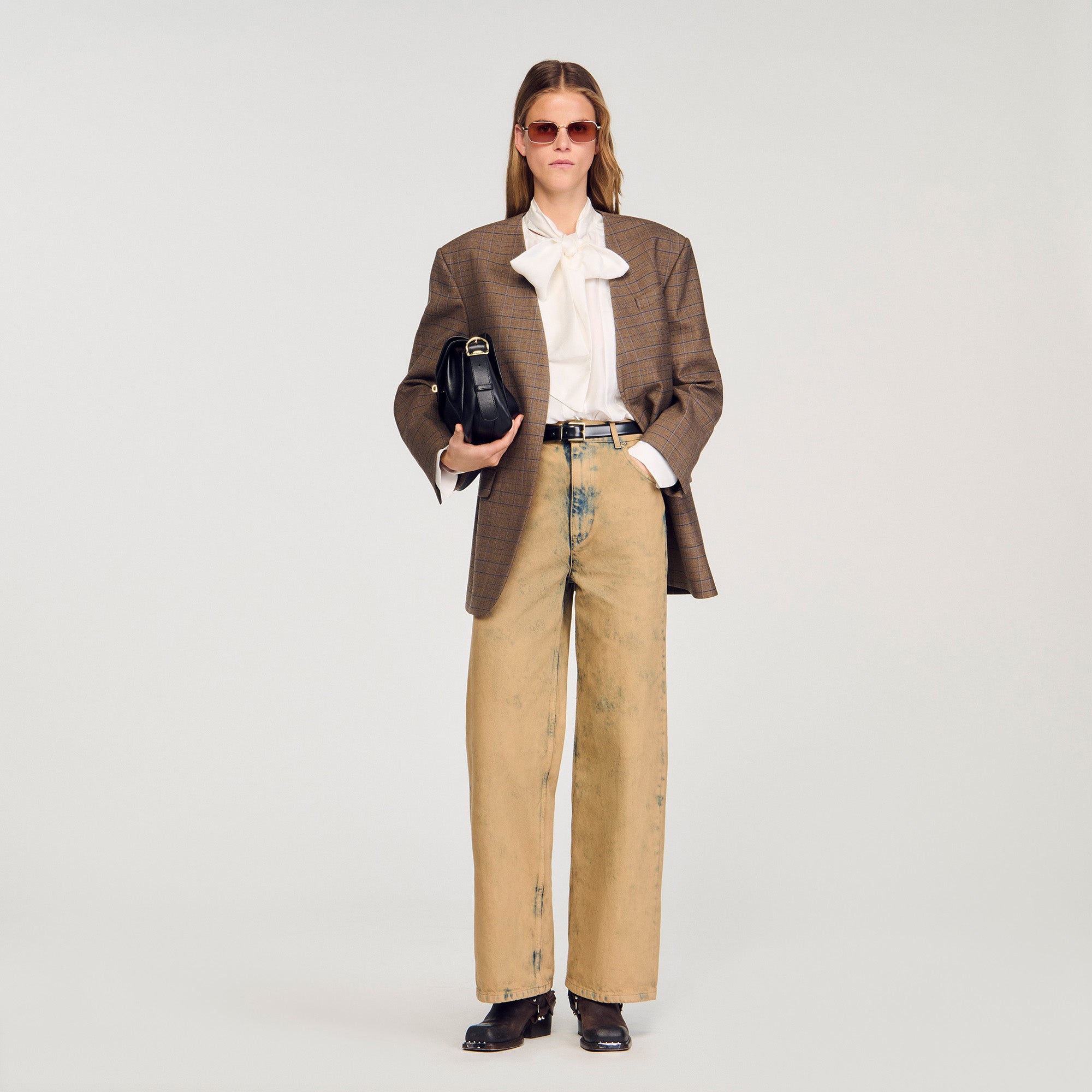 Mckay Faded Wide-Leg Jeans Beige