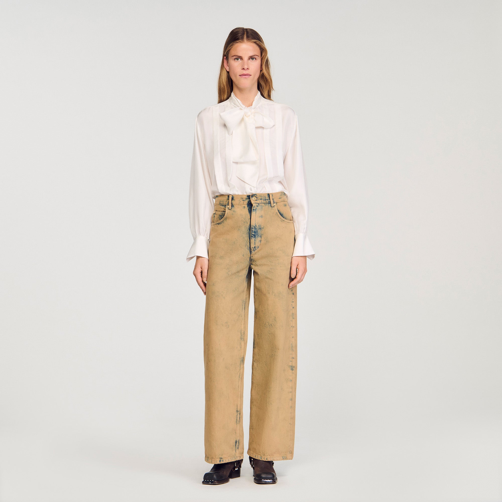 Mckay Faded Wide-Leg Jeans Beige
