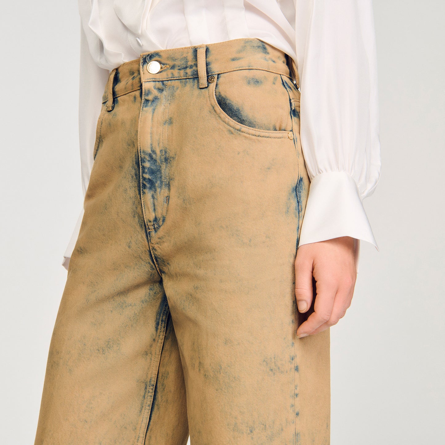 Mckay Faded Wide-Leg Jeans Beige
