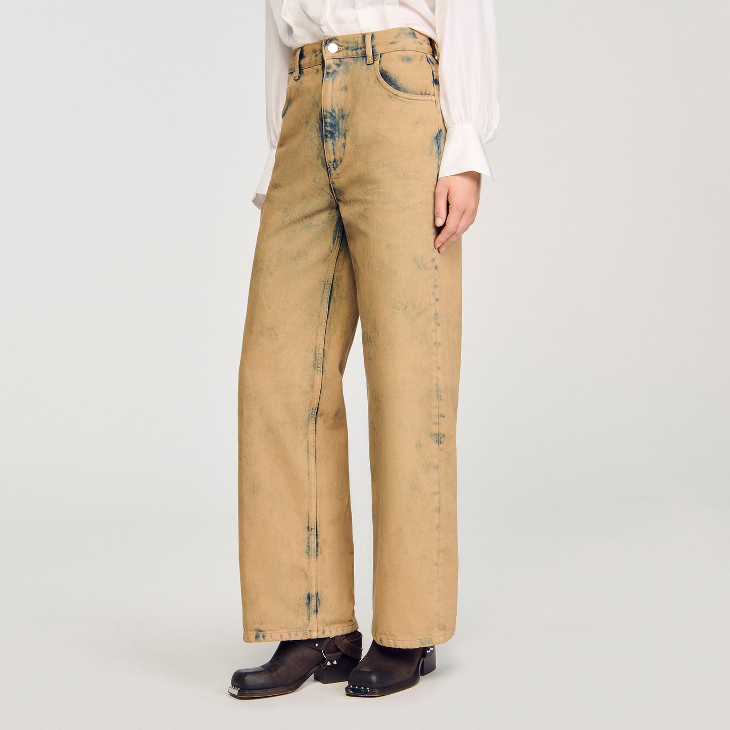 Mckay Faded Wide-Leg Jeans Beige