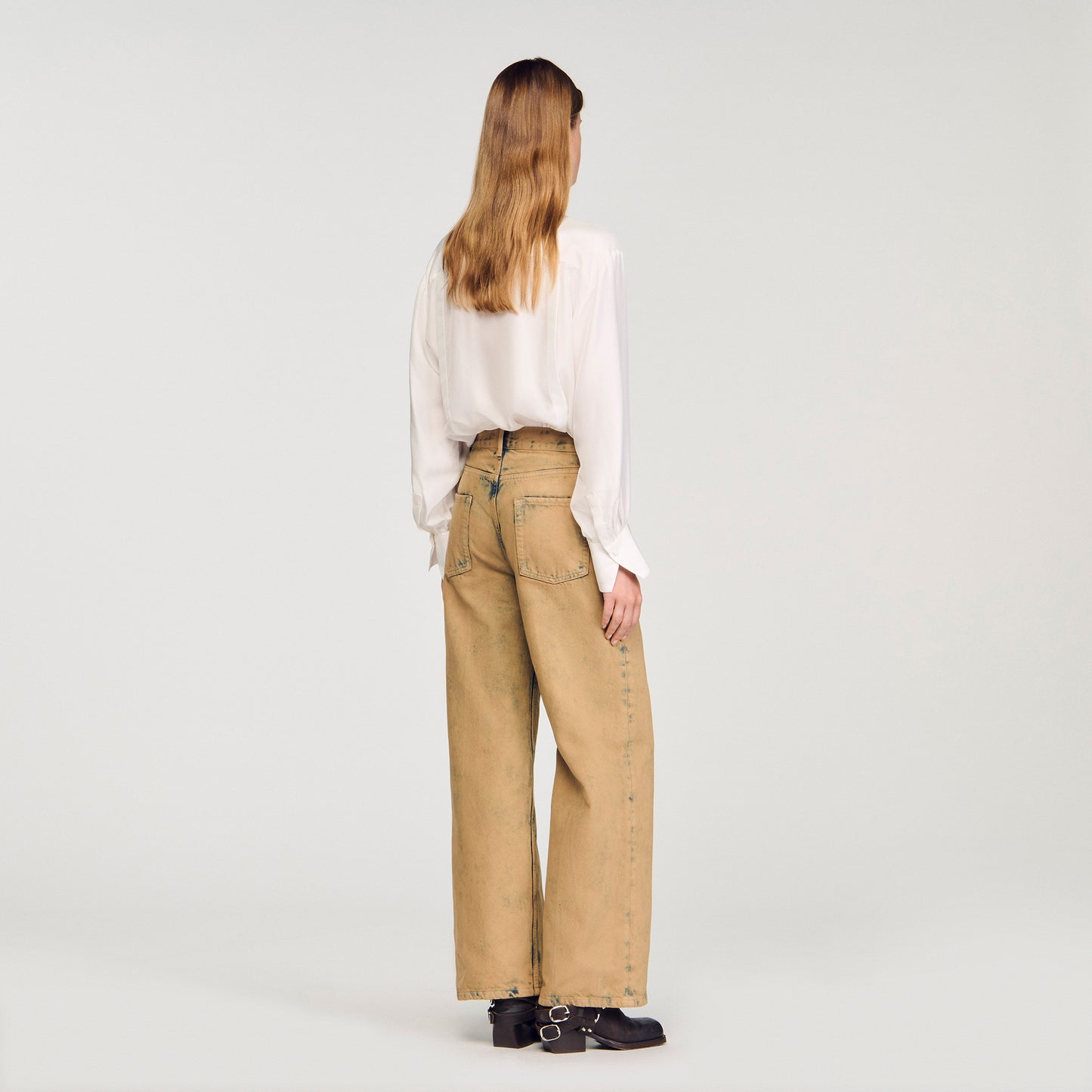 Mckay Faded Wide-Leg Jeans Beige