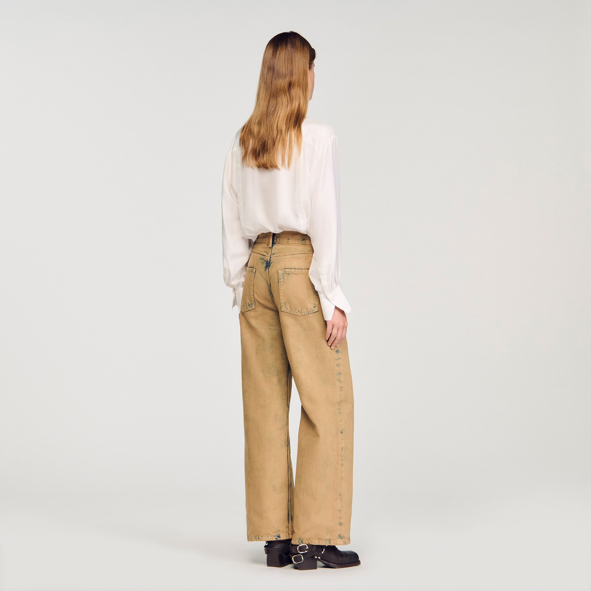 Mckay Faded Wide-Leg Jeans Beige
