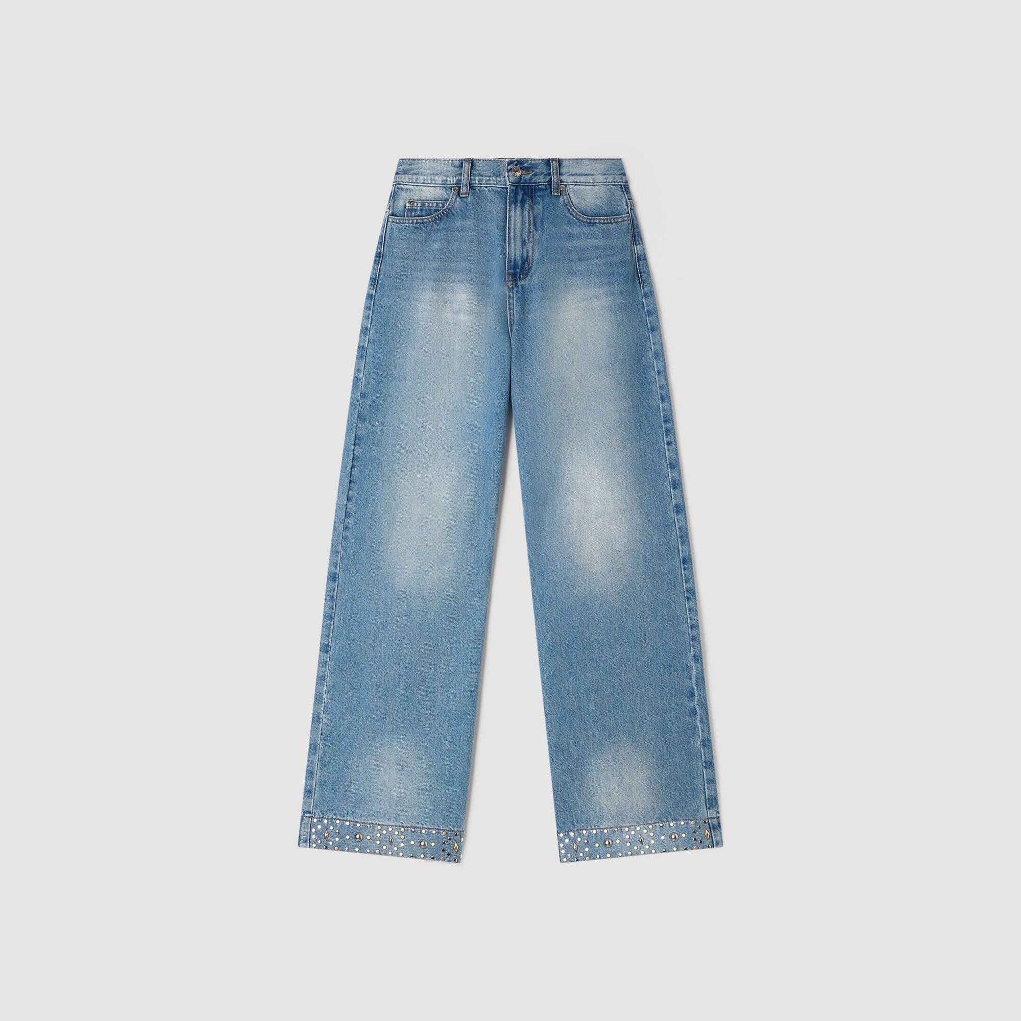 Lio Rhinestone Straight-Leg Jeans Blue Jean