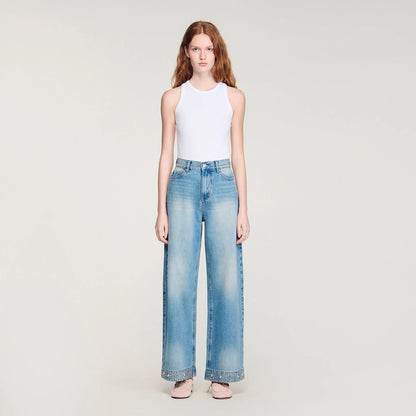 Lio Rhinestone Straight-Leg Jeans Blue Jean