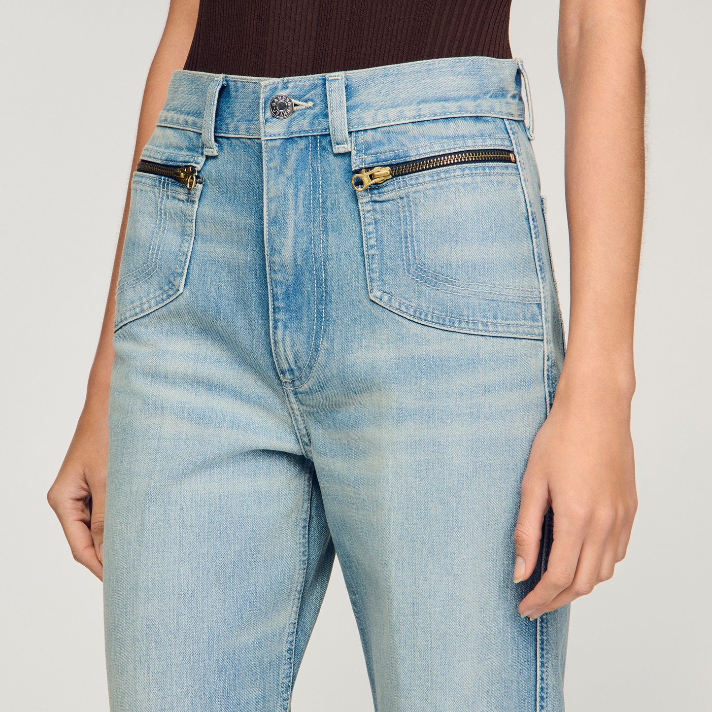 Harper Faded Straight Zipped Cotton Jeans Blue Jean