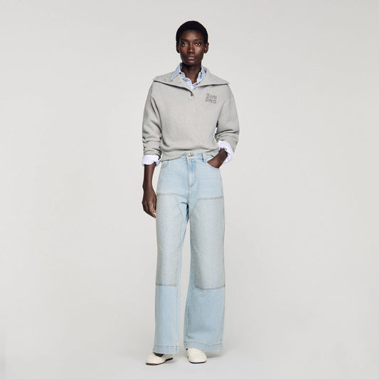 Landon Faded Straight Crystal Patch Jeans Light Blue Jean