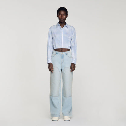 Landon Faded Straight Crystal Patch Jeans Light Blue Jean