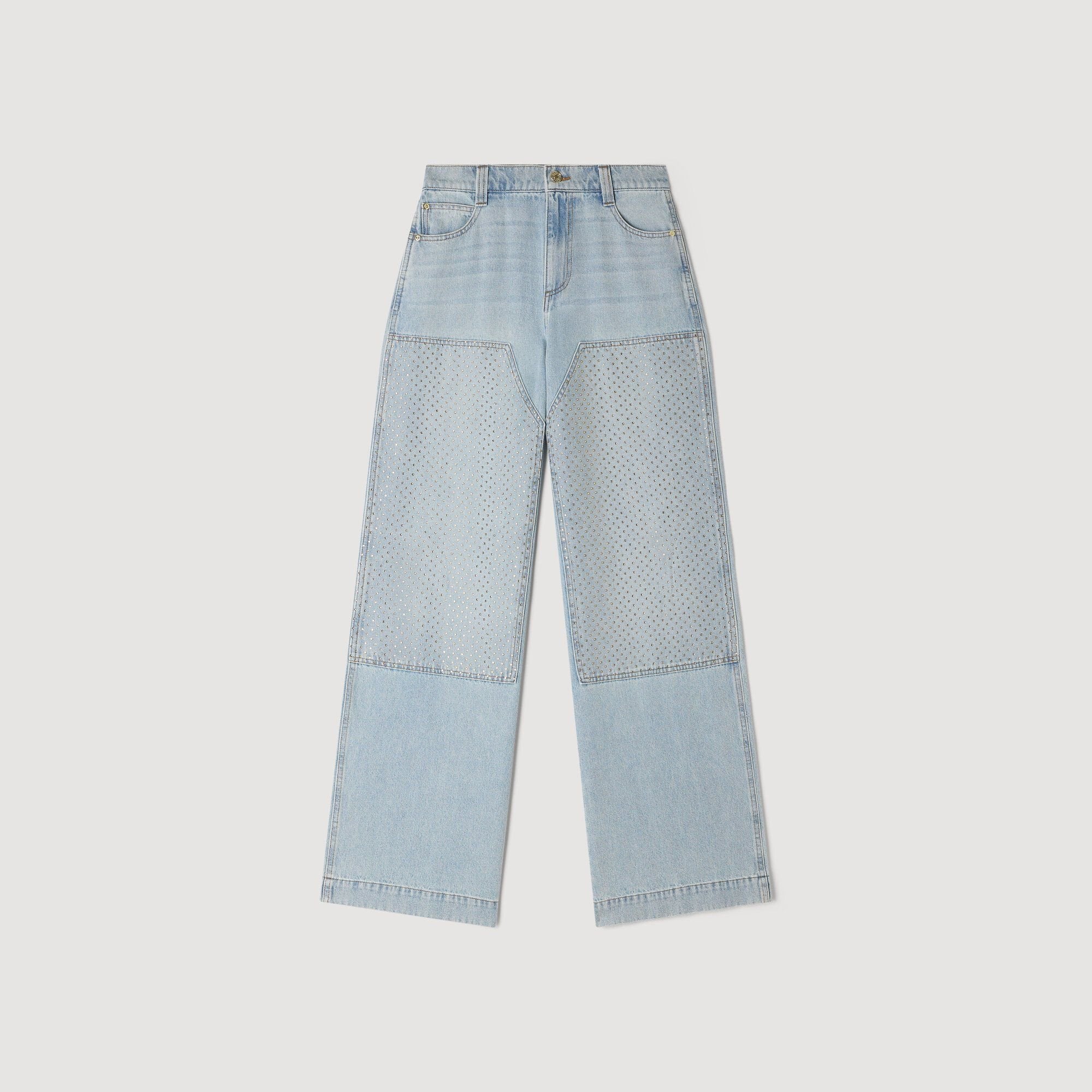 Landon Faded Straight Crystal Patch Jeans Light Blue Jean