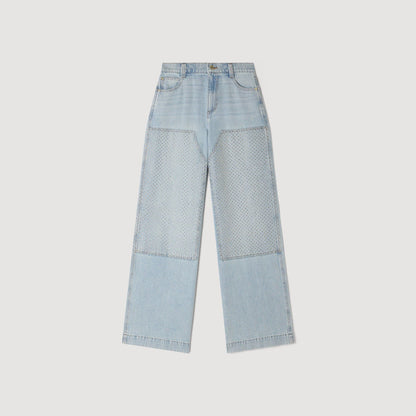 Landon Faded Straight Crystal Patch Jeans Light Blue Jean