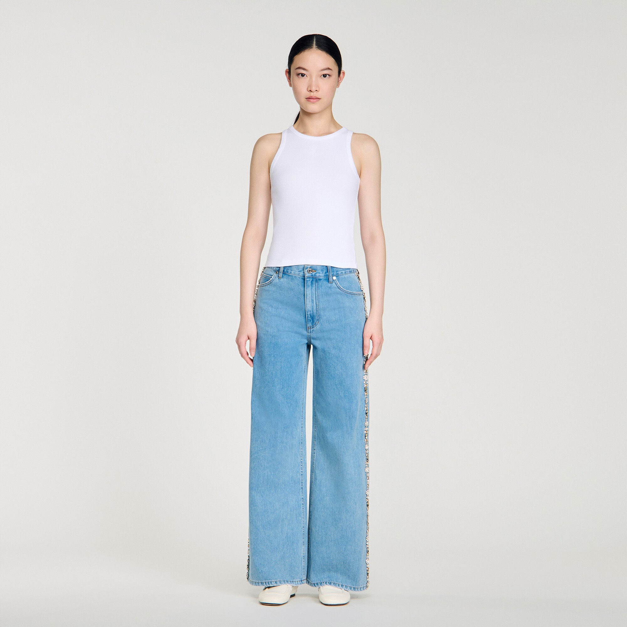 Calix Faded Straight-Leg Rhinestone Jeans Blue Jean