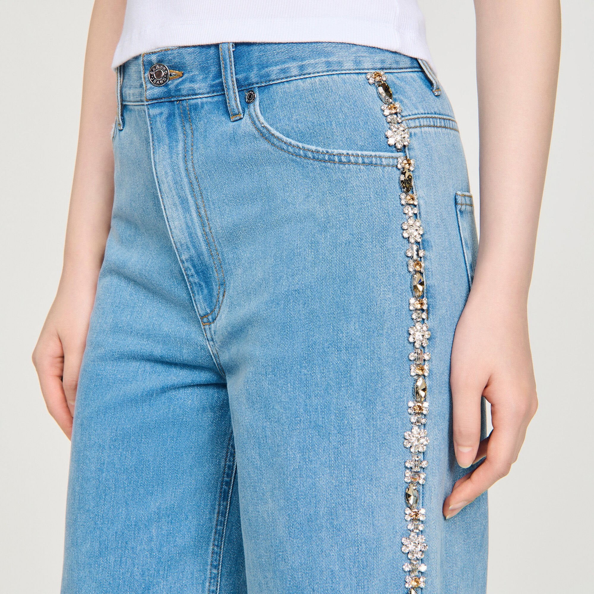 Calix Faded Straight-Leg Rhinestone Jeans Blue Jean