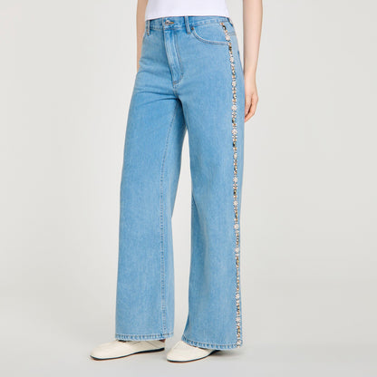 Calix Faded Straight-Leg Rhinestone Jeans Blue Jean