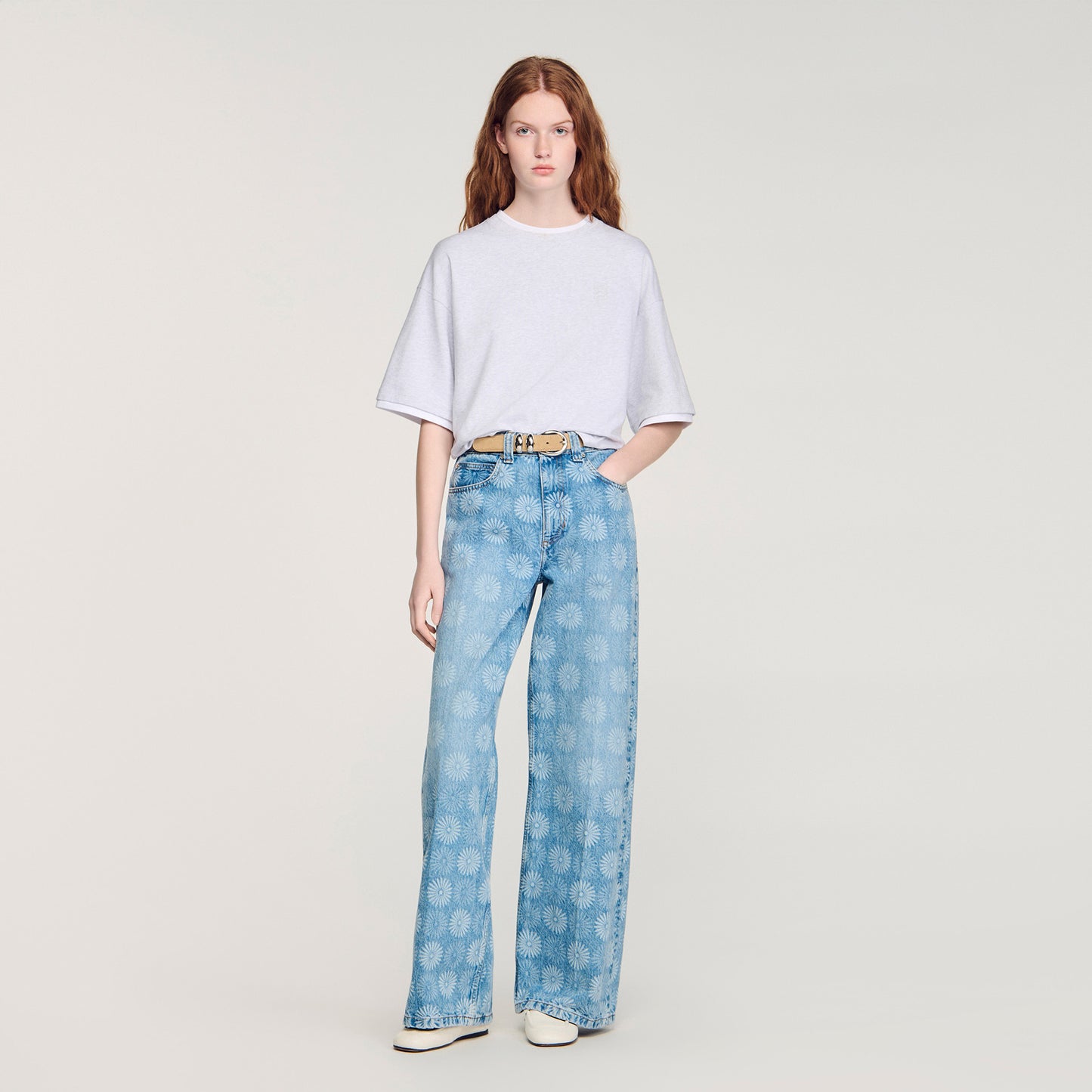 Seventies Wide-Leg Floral Print Jeans Blue Jean