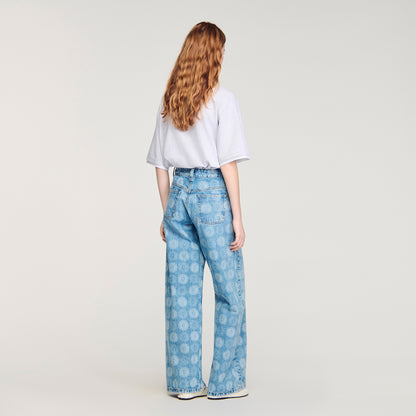 Seventies Wide-Leg Floral Print Jeans Blue Jean