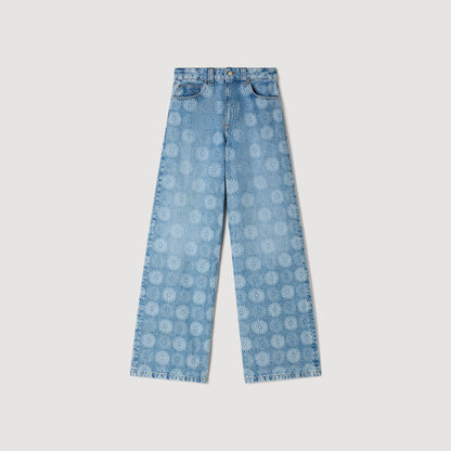 Seventies Wide-Leg Floral Print Jeans Blue Jean